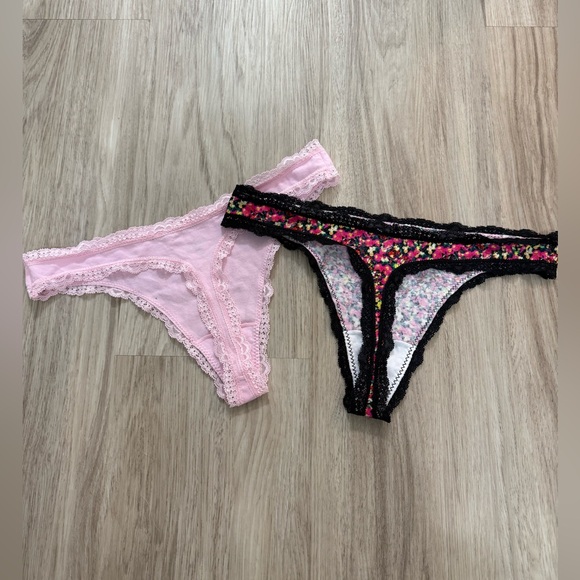 Aqua Intimates Lace Thong Bundle (2) Pink Floral Size S 🩷 - Picture 2 of 5